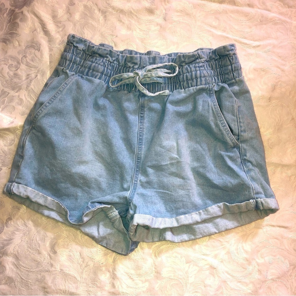 MY Jeans My Way Highwaisted Denim Shorts w Elastic Waist & Tie Sz XS